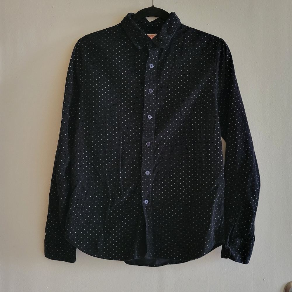 Brooklyn Clothing Women's Navy Blue and White Button Down Shirt Size Small